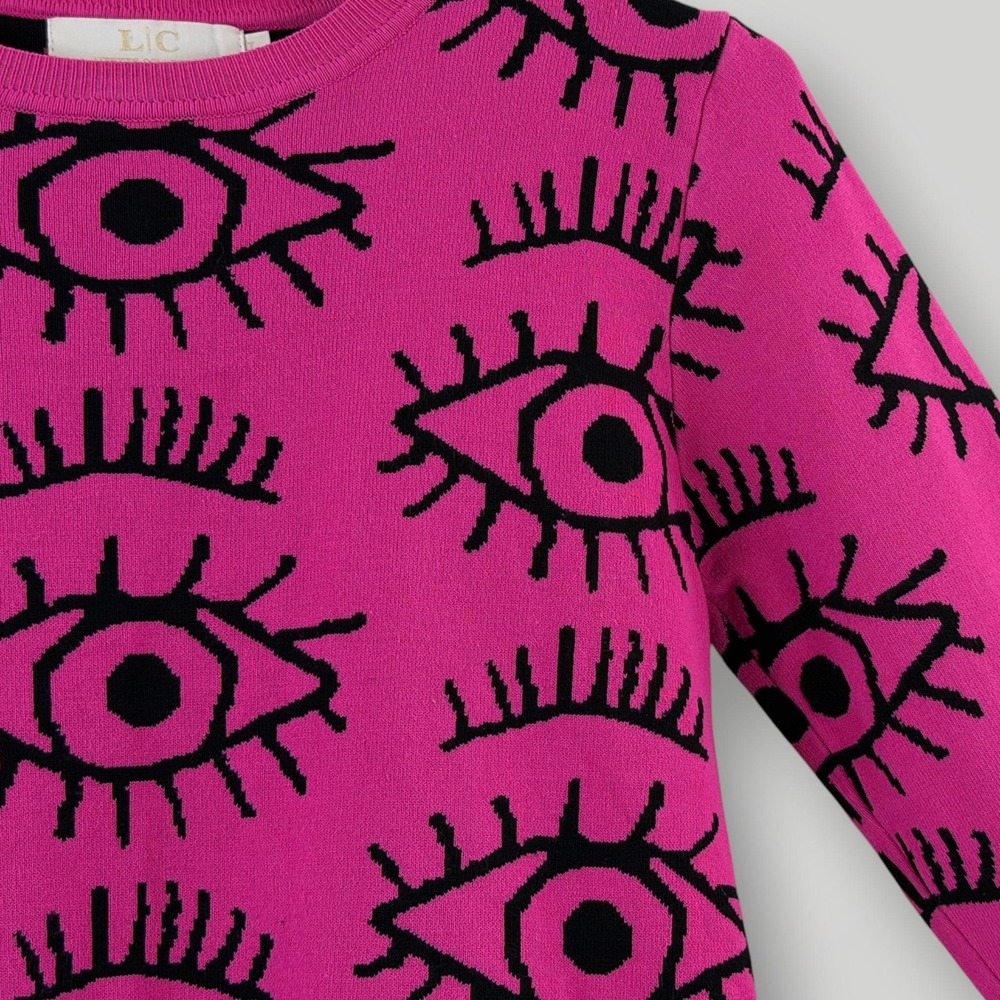 Lizette Collection Sweater Womens L Pink Eye Graphic Knit Y2K Pullover - Picture 2 of 7